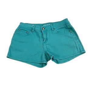 Crunch Jean Shorts Junior Size 11 Turquoise Denim Rhinestone Studs 2.5"‎ Inseam